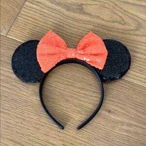 Sequin Minnie Mouse Disney Ears Headband with Orange Bow Halloween